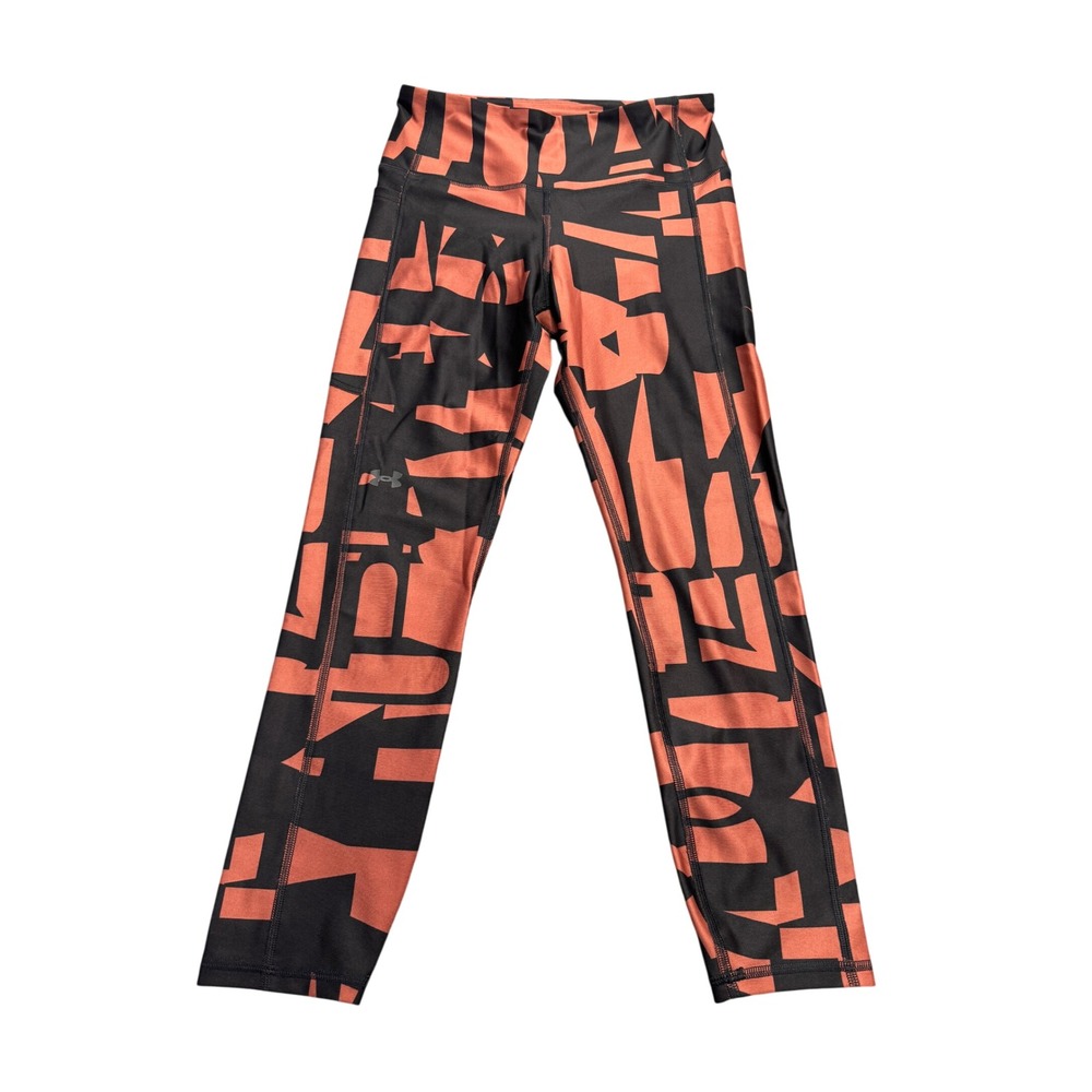 Under Armour HeatGear Compression Leggings Orange Black Graphic Print Womens M